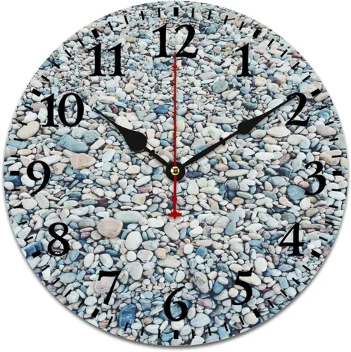 Miniatura 10 de Relojes de pared de madera de 12 pulgadas con piedra de mármol blanco, relojes de pared para interiores, sin tictac, dibujo de números arábigos