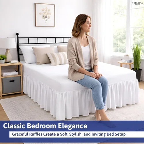 Miniatura 6 de KRISHNA Falda de cama con volantes y esquinas divididas Twin, 100% microfibra, calidad de hotel, falda de cama fruncida con caída de 14 pulgadas