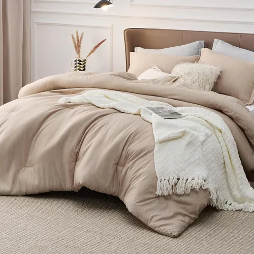 Miniatura 213 de Bedsure Juego de edredón Twin/Twin XL, ropa de cama suave beige para todas las estaciones, juego de cama teñido catiónico, 2 piezas, 1 edredón