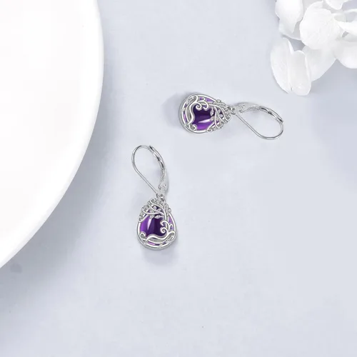 Miniatura 159 de Aretes colgantes con forma de lágrima de filigrana de piedra lunar de plata de ley 925 con cierre de palanca para mujer, regalos de joyería