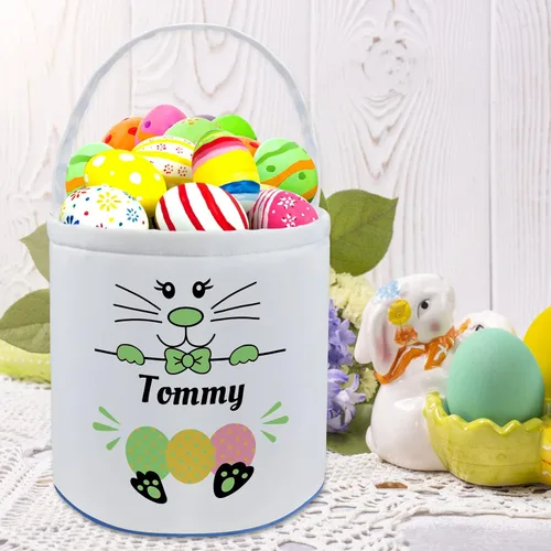Miniatura 6 de Cesta de Pascua personalizada con nombre, bolsas de lona personalizadas para niños, cestas de Pascua para bebés, niños y niñas, color azul