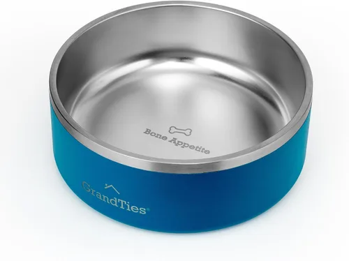 Miniatura 13 de GrandTies Cuenco de acero inoxidable para perros Comedero para mascotas reutilizable con aislamiento sin BPA Plato grande y resistente Azul