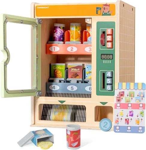 TOPBRIGHT - Juego de máquina expendedora de madera para preescolares a partir de 3 años, juguete de simulación para niños y niñas con barras de