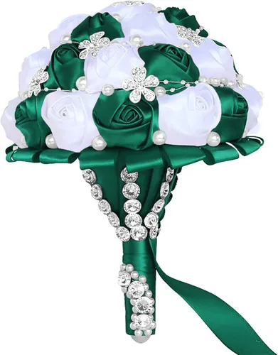Miniatura 14 de XINNI Ramo de boda negro para novia, dama de honor, satén con diamantes de imitación y perlas para boda, fiesta de quinceañera, negro y marfil