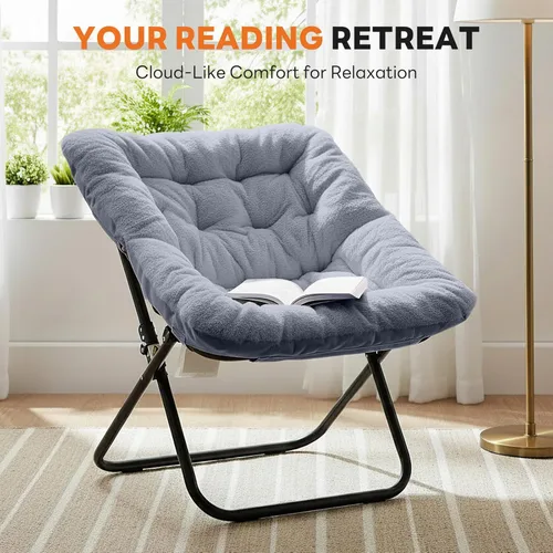 Miniatura 5 de Sweetcrispy Silla Cómoda para Adultos, Silla Plegable para Sala de Estar, Sillón Suave de Pelo Sintético para Dormitorio, Silla de Lectura Cómoda