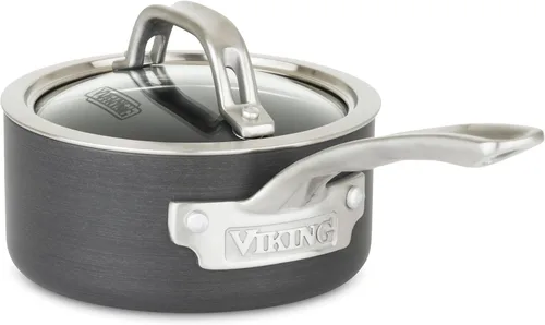 Viking Sartén antiadherente con tapa de vidrio, cacerola antiadherente anodizada dura de 1 cuarto de galón, apta para lavavajillas y horno, lista
