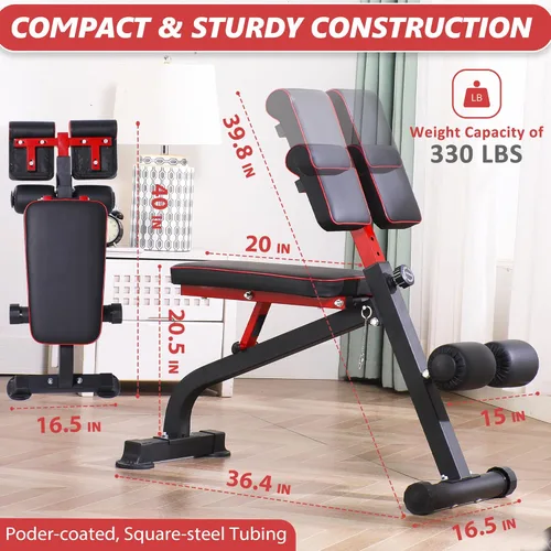 Miniatura 5 de BODYRHYTHM Banco de pesas compacto y ajustable para entrenamiento de fuerza de cuerpo completo, silla hiperromana para abdominales y espalda, banco