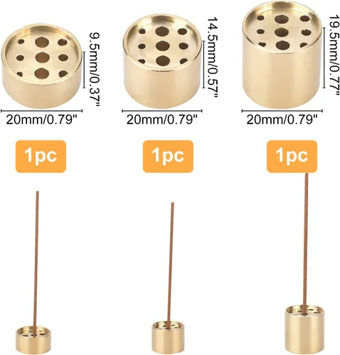 Miniatura 2 de AHANDMAKER 3 soportes para quemador de incienso de latón dorado claro de 3 estilos, soporte cilíndrico de incienso, quemador de incienso redondo