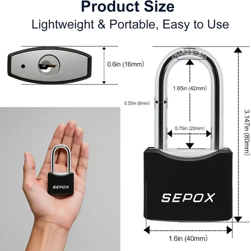 Miniatura 2 de SEPOX® Twins - Candados para exteriores resistentes a la intemperie de 1-9/16 pulgadas con la misma llave, grillete largo, cerradura de acero 2 pzas