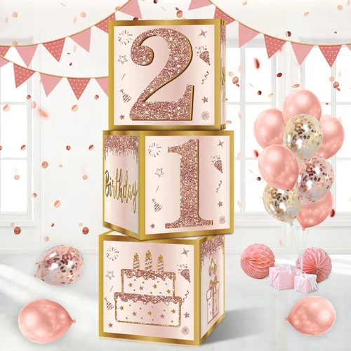 Miniatura 14 de Guiruiy 3 piezas de cajas de decoración para el 30 cumpleaños de mujeres, cajas de globos de cumpleaños de 30 años en rosa y oro rosa, decoración