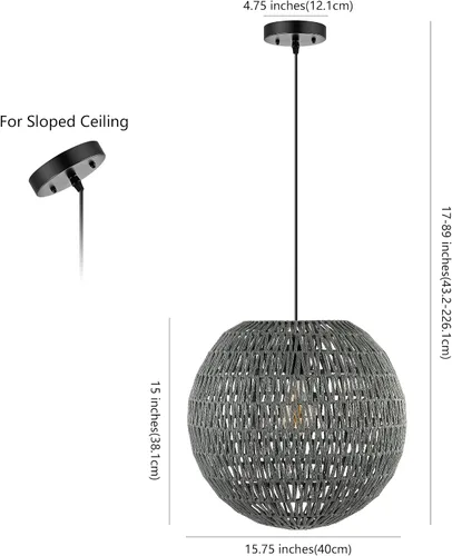 Miniatura 5 de JONATHAN Y Lámpara colgante LED tejida bohemia moderna de 16 pulgadas, color gris/negro, lámpara de techo colgante ajustable para isla de cocina