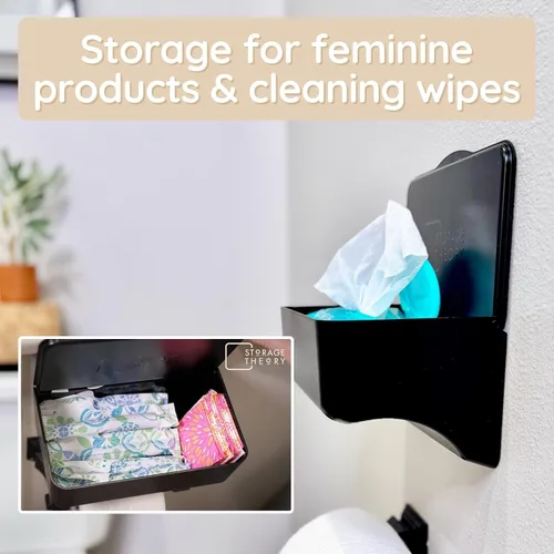 Miniatura 5 de Soporte para toallitas para baño – Organizador adhesivo de montaje en pared para toallitas húmedas – Estante de toallitas de inodoro de baño
