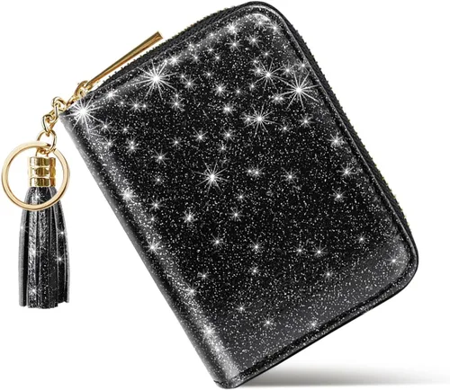 Miniatura 3 de Billetera pequeña para tarjetas de crédito RFID con purpurina linda para mujer