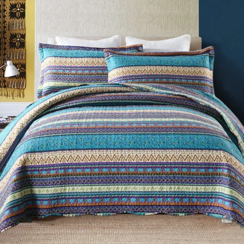 MarCielo Juego de ropa de cama bohemia, colcha acolchada de 3 piezas, azul, King, poliéster