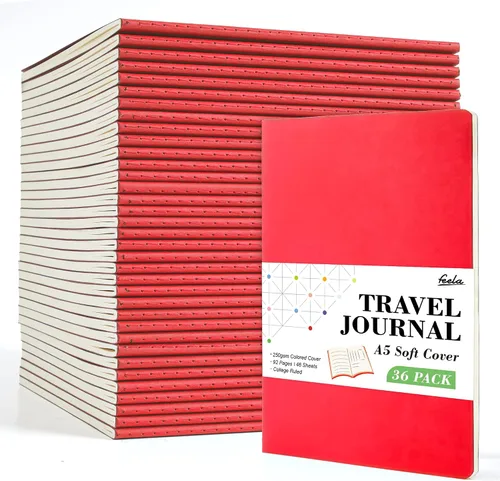 Miniatura 19 de Feela - Paquete de 36 cuadernos de tapa blanda en blanco, a rayas, para viajes, para mujeres y hombres, cuadernos para escribir, cuadernos rayados