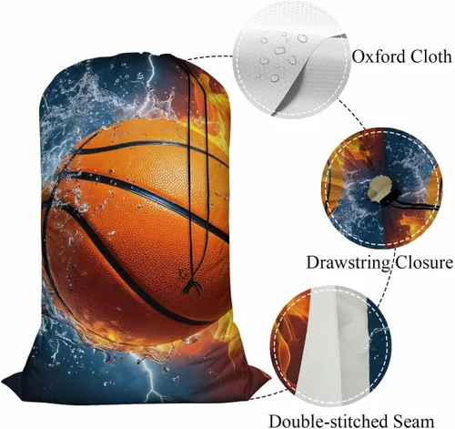 Miniatura 4 de Swono Bolsa de lavandería de viaje, pelota de baloncesto en el agua de fuego, juego de iluminación de chispas lavable a máquina, organizador de ropa