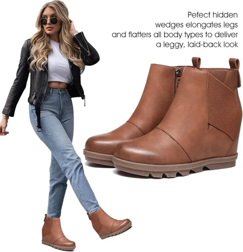 Miniatura 6 de Athlefit Botas de cuña para mujer cómodas botas de cuña al tobillo