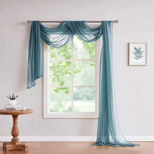 Miniatura 2 de Warm Home Designs Bufanda transparente de 24 pies de largo color azul polvoriento. Estas bufandas de cenefa de longitud XXL de 54 x 288 pulgadas