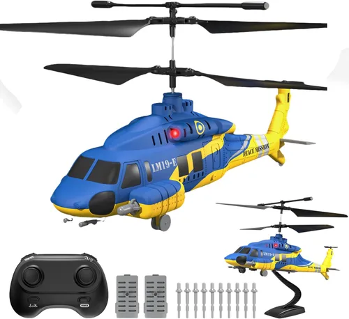 Miniatura 11 de Helicóptero RC, LM19-E Helicóptero de control remoto de 2.4 GHz con 10 misiles lanzables, luz LED, retención de altitud, despegue con una tecla