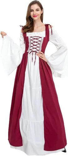 Miniatura 6 de FRMUIC Vestidos renacentistas para mujer, disfraces de Halloween, medieval, irlandés, sobre vestido, camisola, bohemio, vestido campesino victoriano