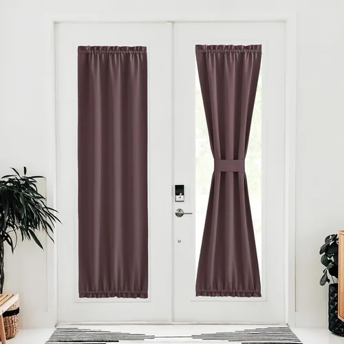 Miniatura 346 de NICETOWN Cortinas opacas unicolor con aislamiento térmico para puerta francesa, granja, oscurecimiento de habitación, puertas y ventanas de Marrón