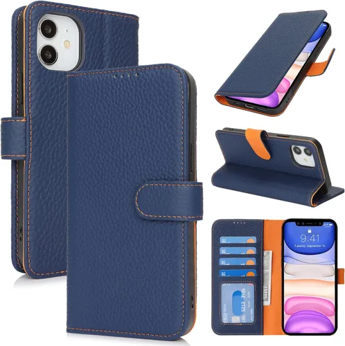 Miniatura 91 de Zouzt Funda para iPhone 11 de 6.1 pulgadas de piel auténtica con 4 ranuras para tarjetas, tarjetero con bloqueo RFID, tapa magnética, función atril