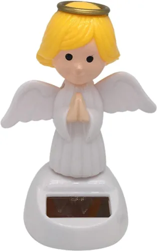 Generic Figura de ángel con energía solar, color blanco, dorado, decoración del tablero del automóvil, material ABS ecológico, lindo juguete de