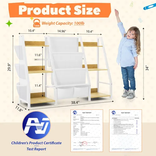 Miniatura 2 de Estantería infantil y organizador de juguetes: estante de libros de 3 niveles para habitación de niños, estante para libros Montessori para niños