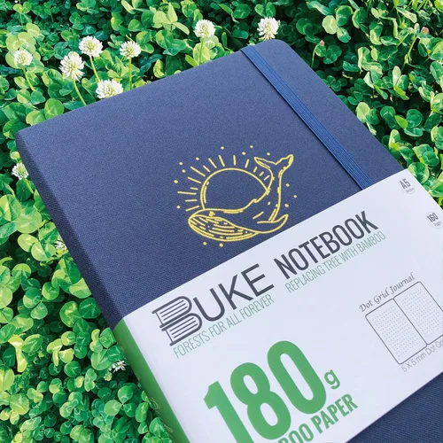Miniatura 4 de BUKE Cuaderno de cuadrícula de puntos, papel blanco de bambú de 6.35 oz/m², 5 puntos de 0.197 x 0.197 in, 160 páginas, encuadernación plana, bordes