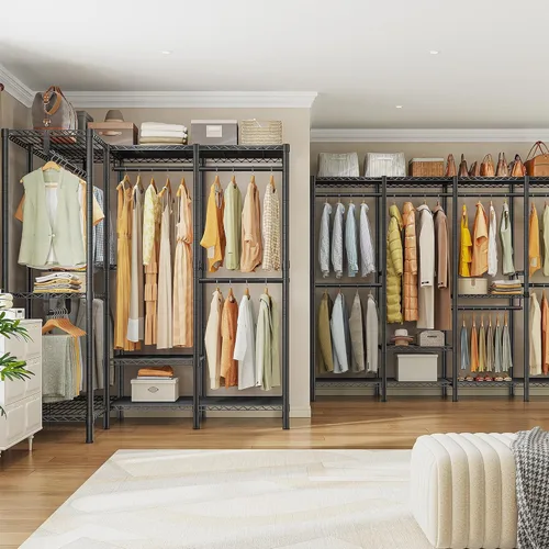 Miniatura 6 de Raybee Perchero para ropa con cubierta, perchero para colgar ropa, armario portátil, ajustable, 1150LBS, 18" de profundidad x 76" de ancho x 77