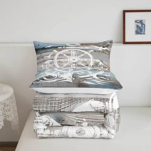 Miniatura 5 de Erosebridal Juego de edredón de ancla náutica, juego de ropa de cama con brújula oceánica, tamaño individual para niños, adolescentes y adultos