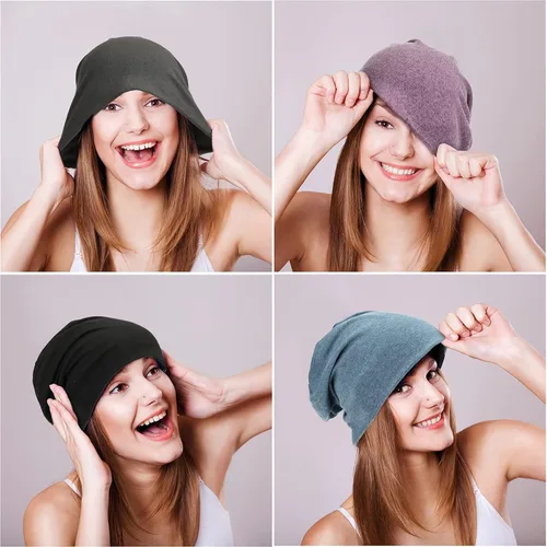 Miniatura 4 de Gorro holgado de 4 piezas, gorro para dormir, gorro de dormir holgado de punto con calavera para hombres y mujeres