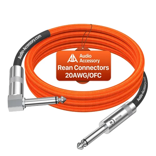 Miniatura 16 de Cable de guitarra de 1.5 pies, paquete de 2 unidades, nailon trenzado anti-torceduras reforzado con Kevlar, conector Neutrik REAN, calibre 20