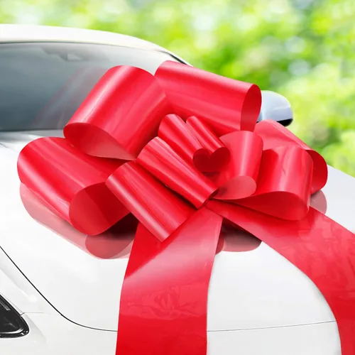 Zoe moño con diseños para auto, color rojo, para regalo, lazo grande de 23 pulgadas para capota o parabrisas, moño con textura elegante.