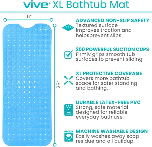 Miniatura 2 de Vive Tapete de bañera para suelos de baño y ducha, almohadilla antideslizante de goma con succión para bañera, baño, ancianos, niños, respetuosa