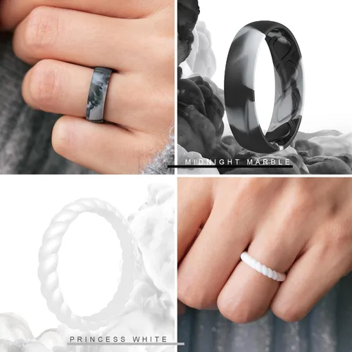 Miniatura 4 de Anillos de silicona para mujer, ergonómicos con diseño de flujo de aire transpirable, paquete múltiple 5 anillos de boda transpirables, 5 anillos