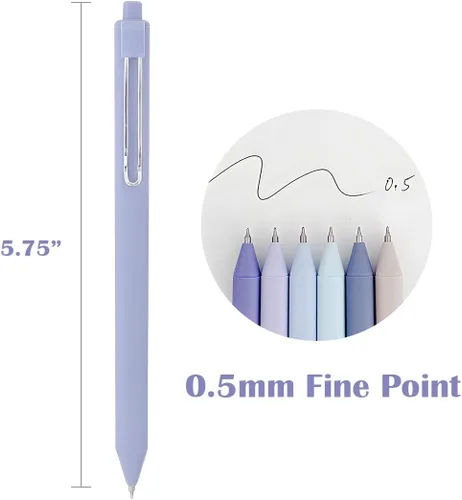 Miniatura 2 de allydrew Bolígrafos retráctiles de gel de tinta negra, punta fina de 0.020 in, suministros de papelería para el hogar y la oficina (juego de 6), Azul