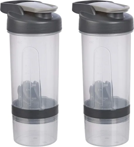 Miniatura 6 de Amazon Basics Botella mezcladora de proteínas con bola mezcladora, tazas para batidos, 20 onzas, paquete de 2, azul, 4.6 x 3.5 x 9.1 in