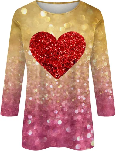 Miniatura 3 de Camisas de negocios para mujer, manga 34, estampado de día de San Valentín, cuello redondo, ropa de moda, camisas de vacaciones para mujer