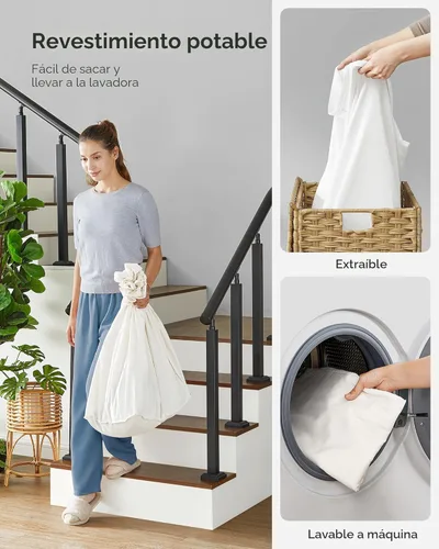 Miniatura 6 de SONGMICS Cesta de lavandería con tapa, 37 galones (140 L), canasta rodante para ropa con ruedas, 3 secciones de ratán sintético, forro extraíble
