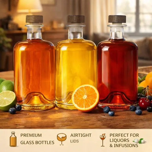 Miniatura 6 de WRINGKIT Paquete de 4 botellas de licor de vidrio, botellas de vino transparentes de 25 onzas con tapón de corcho en T, dispensador de botellas