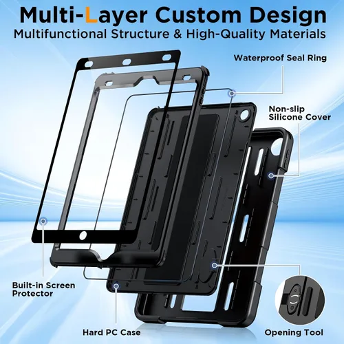 Miniatura 7 de Funda para iPad de 9ª generación de 10.2 pulgadas, grado militar, a prueba de caídas IP68, impermeable, con protector de pantalla, soporte y correa