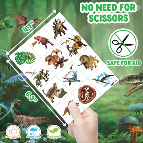 Miniatura 4 de 120 tatuajes temporales precortados de dinosaurio 3D divertidos para niños Recuerdos de fiesta de cumpleaños temáticos súper lindos, suministros