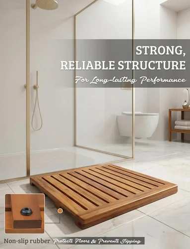 Miniatura 6 de Alfombra de ducha de madera de acacia 21x21 pulgadas de Demigo, lujosa alfombra de baño antideslizante para baño, bañera, ducha, spa, jardín, hogar