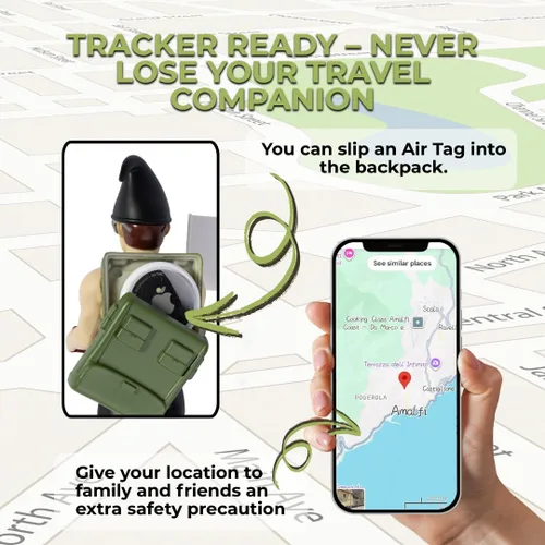 Miniatura 2 de Gnomo de viaje macho adulto Mini figura de gnomos con soporte AirTag integrado Compañero de viaje de aventura para viajes por carretera
