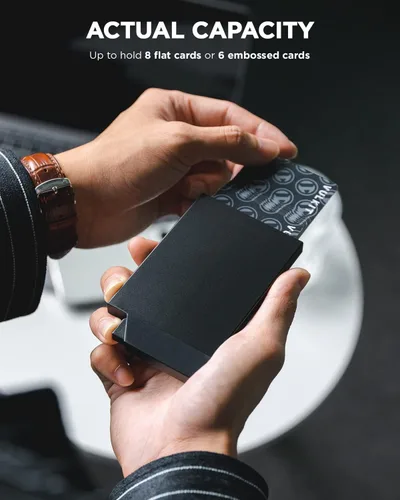 Miniatura 2 de VULKIT Tarjetero desplegable de metal delgado para tarjetas de visita RFID bloqueo bolsillo frontal cartera, Negro -, Minimalista