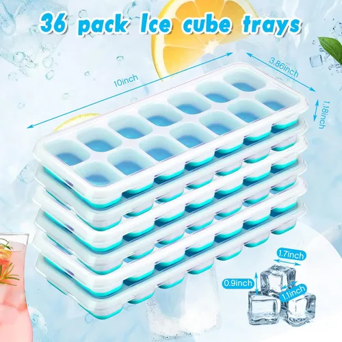 Miniatura 2 de Rtteri Paquete de 36 bandejas para cubitos de hielo, bandeja de hielo de silicona para congelador, moldes flexibles de 14 cubos, bandejas apilables