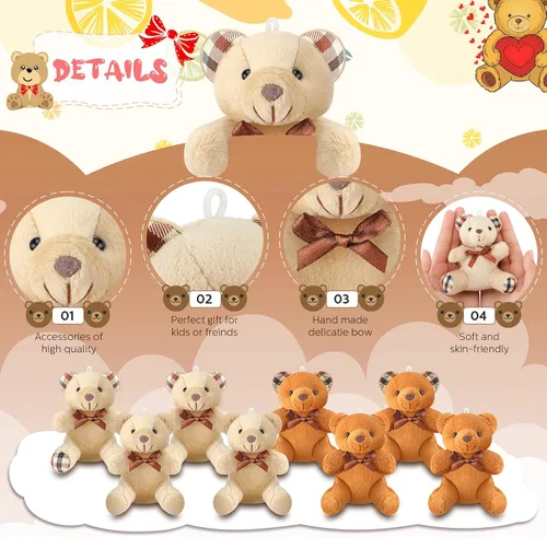 Miniatura 3 de HyDren 24 piezas de oso de peluche mini de 4 pulgadas, oso pequeño suave y pequeño a granel, llavero de animal de peluche para decoración de fiesta