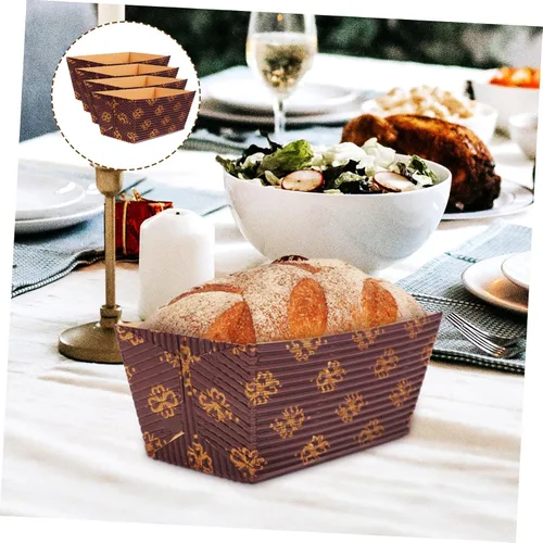 Miniatura 7 de HOMSFOU Bandeja de pastel corrugado, mini pan, papel de regalo de Navidad, pan, pan, pan, sartenes, rectángulo, tazas decorativas, papel de embalaje