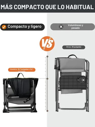 Miniatura 5 de TIMBER RIDGE Silla de camping resistente con tamaño compacto, silla de directores portátil con mesa auxiliar y bolsillo para camping, césped
